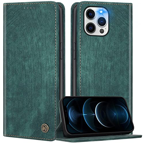 FMPCUON Handyhülle Kompatibel mit iPhone 14 Pro Max Leder Hülle Glatter Touch,Flip Wallet Case Handytasche Tasche Klappbar Schutzhülle für iPhone 14 Pro Max,Grün von FMPCUON