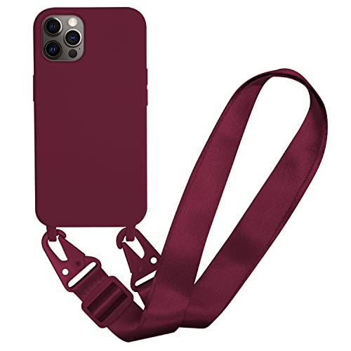 FMPCUON Handykette Hülle kompatibel mit iPhone 13 Pro Max Stylische Abnehmbar Necklace Case Schutzhülle Handyhülle Verstellbarer Handykette Stoßfest Silikonhülle TPU Bumper，Dunkelrot von FMPCUON