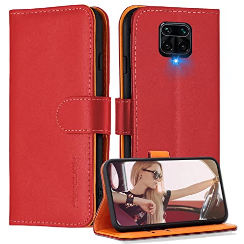 FMPCUON Hülle Case Kompatibel mit Xiaomi Redmi Note 9S/ Redmi Note 9 Pro - Premium PU Leder Brieftasche Handyhülle -Handy Lederhülle Cover Schutzhülle Etui Tasche Book Klapp Style Handytasche, Rot von FMPCUON