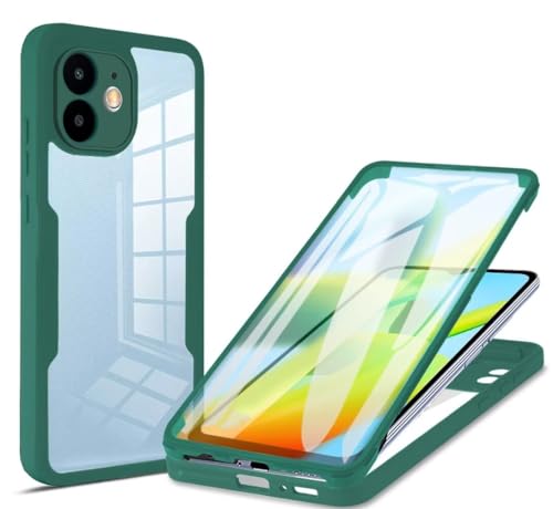 FMPCUON Hülle Kompatibel mit Realme C21 Handyhülle, Superleichte Ultradünne 360 Grad Vollbildabdeckung Vorne und Hinten Gehärtetes Glas Schutzhülle Bumper [Einteiliges Design] Grün von FMPCUON