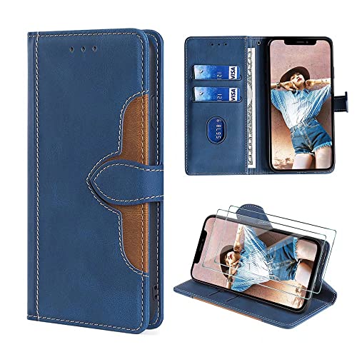 FMPCUON Hülle für Honor 90 5G,Honor 90 5G Schutzhülle/Klapphülle,Leder Flip Wallet Case Tasche Handytasche Cover [Panzerglas Schutzfolie *2] Blau von FMPCUON