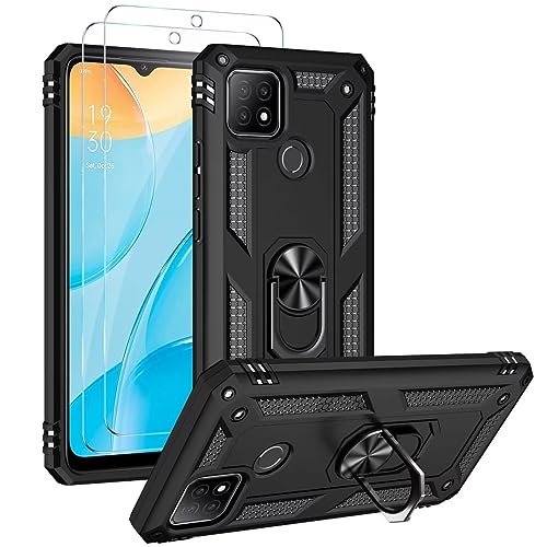 FMPCUON Hülle für Samsung Galaxy A11/M11 + schutzfolie, Militärische Armor Hybrid Schutzhülle Silikon Stoßfest Bumper Cover Case Ringhalter Handytasche Handy Hüllen,Schwarz von FMPCUON