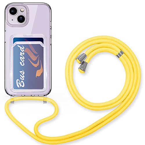 FMPCUON Silikon Handykette für iPhone 12 Pro/12 Hülle mit Band Handyhülle für zum Umhängen Transparent Schutzhülle zum Umhängeband Abnehmbar Necklace Case mit Kartenfach,Gelb von FMPCUON