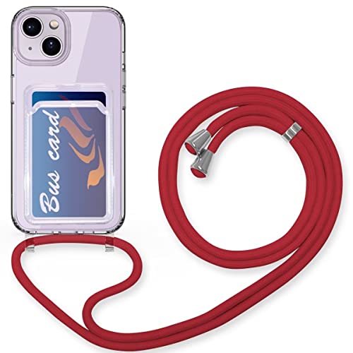 FMPCUON Silikon Handykette für iPhone 12 Pro Max Hülle mit Band Handyhülle für zum Umhängen Transparent Schutzhülle zum Umhängeband Abnehmbar Necklace Case mit Kartenfach,Rot von FMPCUON