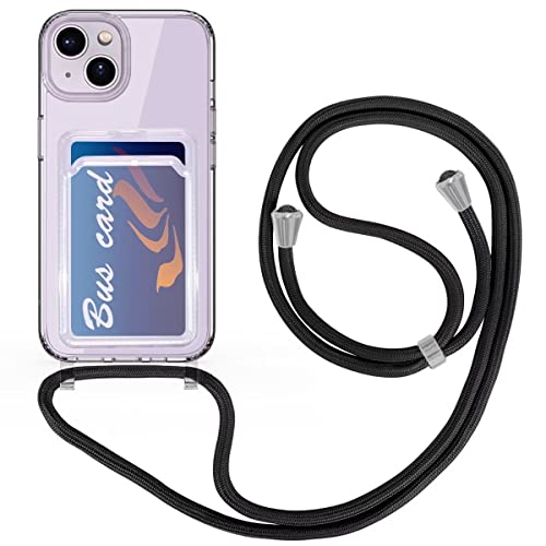 FMPCUON Silikon Handykette für iPhone 15 Ultra Hülle mit Band Handyhülle für zum Umhängen Transparent Schutzhülle zum Umhängeband Abnehmbar Necklace Case mit Kartenfach,Schwarz von FMPCUON