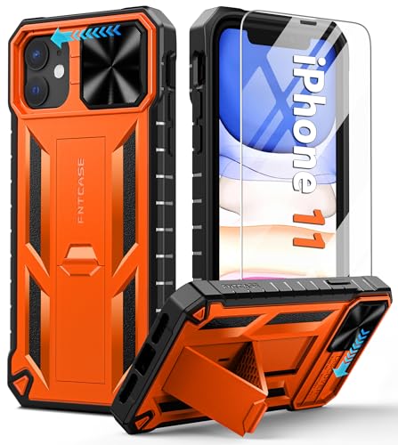 FNTCASE Handyhülle für iPhone 11 Hülle: Stoßfeste Robust Militär-Grade Fallschutz Hülle mit Ständer TPU Matte Hybrid Heavy Duty Harte Bumper rutschfest Schutzhülle Cover für iPhone 11/XR 6,1" Orange von FNTCASE