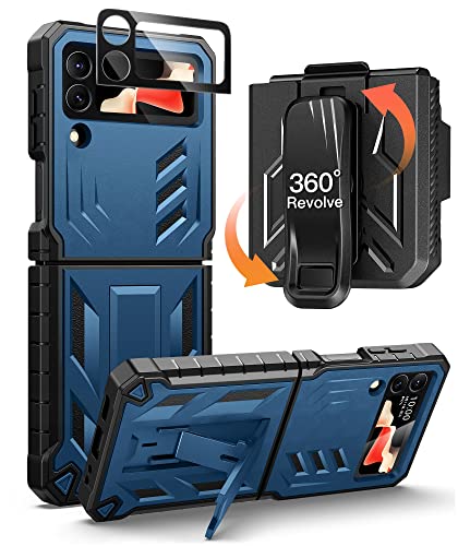 FNTCASE Schutzhülle für Samsung Galaxy Z-Flip4 5G: Stoßfeste Schutzhülle mit Ständer und Holster, sturzsicher, robust, Militärqualität, Blau von FNTCASE