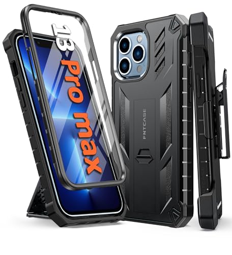 FNTCASE Schutzhülle für iPhone 13 Pro-Max: Militärqualität, stoßfest, vollständig, schützend, robust, mit Ständer und Gürtelclip-Holster, sturzsicher, harte 13 Pro-Max-Hüllen 5G – 17 cm (6,7 Zoll), von FNTCASE