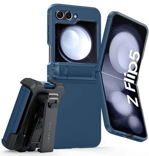 FNTCASE für Samsung Galaxy Z-Flip-5 Hülle: Fallschutz Samsung Flip 5 Fall Stoßfest Heavy Duty Matte Rugged Telefon Scharnier Schutzkoffer mit Kickstand und Holster Clip Blau von FNTCASE