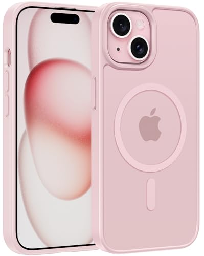 FNTCASE für iPhone 15 Hülle Magnetische: iPhone 15 Handyhülle Translucent Matte Militär Fallschutz Anti Vergilbung Handyhülle - Robuste langlebige Stoßfeste Dünne Schutzhülle (Rosa/6.1 Zoll) von FNTCASE