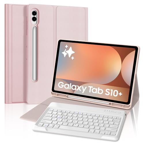 FOGARI Samsung Galaxy Tab S10 Plus Tastatur Hülle - Galaxy Tab S10+ Tastatur, Keyboard Cover mit Magnetisch Abnehmbarer Deutscher Bluetooth Tastatur für Samsung Galaxy Tab S10 Plus 12.4'' 2024, Rosa von FOGARI