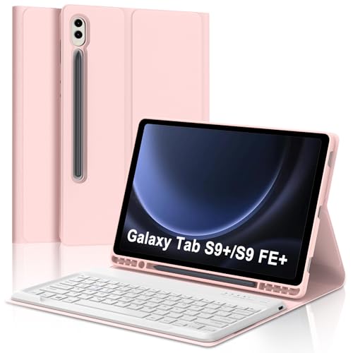 FOGARI Samsung Galaxy Tab S9 FE Plus/S9 Plus Hülle Tastatur 2023 | Schlankes Smart-Cover mit abnehmbarer Bluetooth-Tastatur für Samsung Galaxy Tab S9 FE+/S9+ 12,5 Zoll (31,5 cm) – Rosa von FOGARI