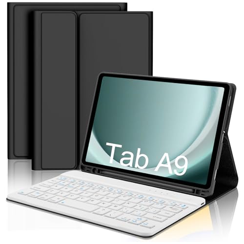 FOGARI Tastatur Case für Samsung Galaxy Tab A9 8.7 Zoll 2023 - UK Layout Magnetisch Abnehmbare Tastatur mit Slim Smart Cover für Samsung Galaxy Tab A9 (SM-X110/X115/X117) - Schwarz mit Weiß von FOGARI