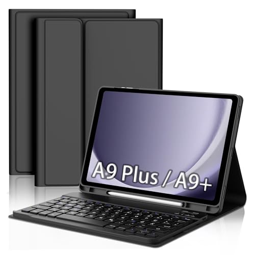 FOGARI Tastatur Hülle für Samsung Galaxy Tab A9 Plus 2023 11 Zoll Tablet - Tastatur für Samsung Galaxy Tab A9+ 11 Zoll,Schutzhülle mit Pencil Halter, Abnehmbarer Tastatur QWERTZ Layout - Schwarz von FOGARI