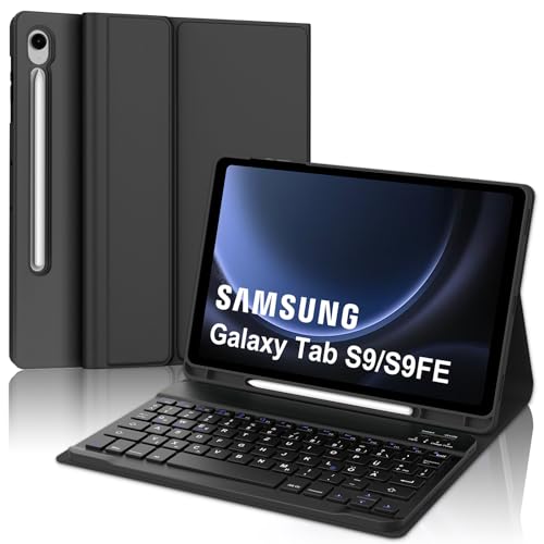 FOGARI Samsung Galaxy Tab S9 FE Tastatur Hülle | Samsung Galaxy Tab S9 Tastatur Hülle | QWERTZ Deutsches Tastatur Magnetische Kabellose Abnehmbare für Samsung Galaxy Tab S9 FE/S9 2023 - Schwarz von FOGARI