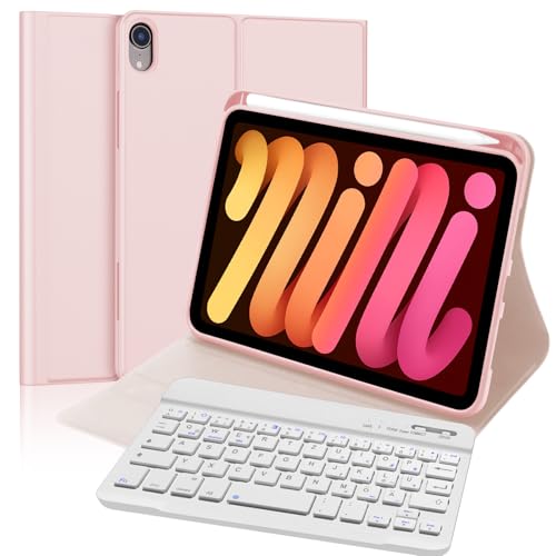 FOGARI iPad Mini 7 Tastatur - iPad Mini A17 Pro Tastatur 2024 - Tastatur für iPad Mini 6, QWERTZ Deutsches Tastatur Magnetische Kabelloser Bluetooth Abnehmbar für iPad Mini 7/Mini 6 8.3 Zoll, Rosa von FOGARI