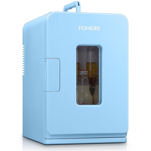 FOHERE 2 in 1 Mini Kühlschrank, 15L Kühlschrank für Zimmer mit Kühl- und Heizfunktion, DC/AC für Autos, Büros und Wohnheim, ECO-Low-Noise-Modus, für Kosmetik und Getränke (Blau) von FOHERE