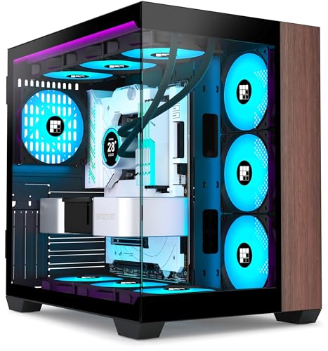 FOIFKIN PC Gehäuse -Holz Walnuss Frontplatte, Vorinstallierter 3 PWM ARGB Lüfter,ATX Mid-Tower Gaming PC Gehäuse, 270° Panorama Glas mit Type-C, M9 Schwarz von FOIFKIN