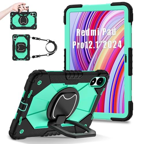 FONREST Tragbare robuste Schutzhülle für Xiaomi Poco Pad/Redmi Pad Pro 12,1 Zoll 2024, mit drehbarem Ständer/Ring zum Aufhängen, Hebegriff, Umhängeband, Hybrid-Schutzhülle, strapazierfähig, stoßfest, von FONREST