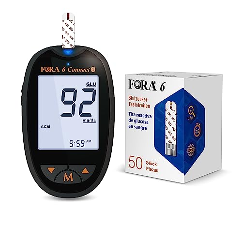 FORA 6 in 1 blutzuckermessgeräte Bluetooth, mit 50pcs Blutzucker-Teststreifen von FORA