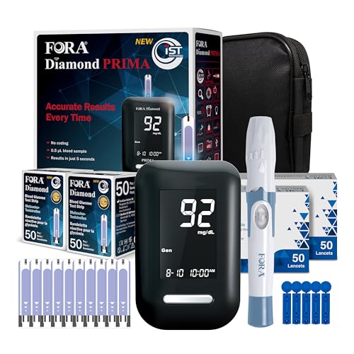 FORA Diamond DM10a - Diabetes starter set, Blutzuckermessgerät (mg/dl) mit 110 Blutzuckerteststreifen, und 110 Lanzetten von FORA