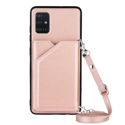 Crossbody Lanyard Necklace Wallet Lederhülle für Samsung Galaxy A51 A71 A31 A21S A81 A91 A02S M51 M52 A50 A70 Handyhülle, Roségold, für A02S 4 mm von FORLUZ