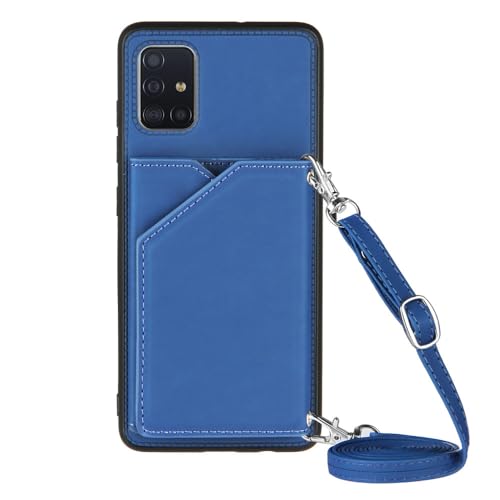 Crossbody Lanyard Necklace Wallet Ledertasche für Samsung Galaxy A51 A71 A31 A21S A81 A91 A02S M51 M52 A50 A70 Handytasche Cover, Blau, Für A21S von FORLUZ