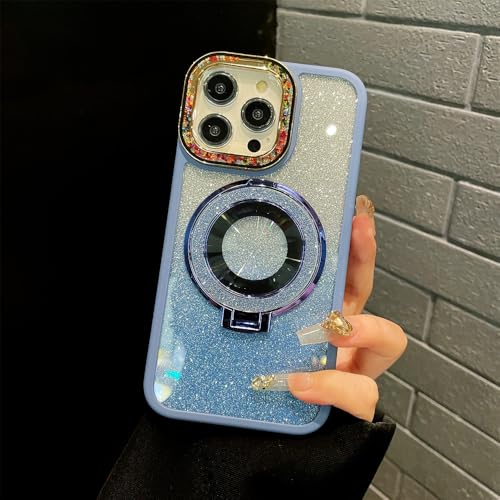 FORLUZ Magnetische Hülle mit Farbverlauf-Glitzer für iPhone 15 ProMax 12 13 14 Pro Max 11, kabellose Ladehalterung, stoßfeste Linse, Blau, für iPhone 14 ProMax von FORLUZ