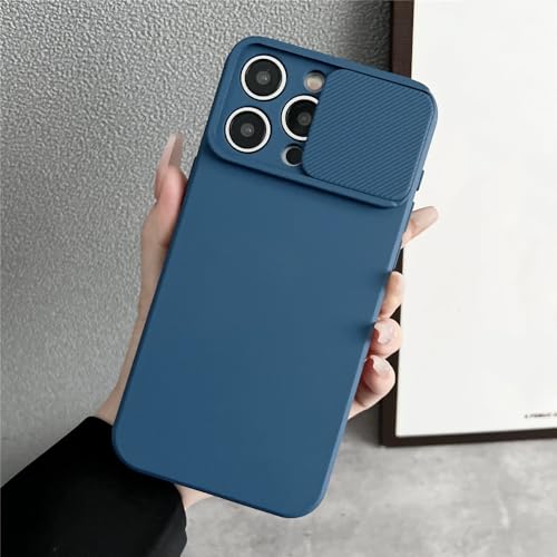 FORLUZ Slide Camera Lens Protection Flüssigsilikon-Telefonhülle für iPhone 15 11 12 13 14 Pro Max X XS XR 7 8 Plus SE Candy Color Cover, Marineblau, für iPhone 12 Mini von FORLUZ