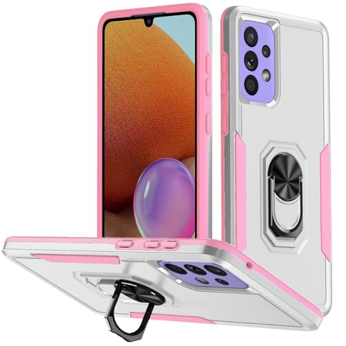 Hülle für Samsung Galaxy A53 A52 A51 A42 A35 A33 A32 A30 Stoßfestes Auto mit magnetischem Ringhalter und weichen Kanten, Weiß Rosa, Für Galaxy A04S von FORLUZ