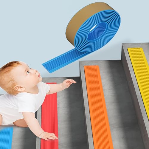 FORRTY Anti Slip Stair Treads,Stair Nosing Self Stick Non Slip Stair Edging,vinyl stair nosing,Waterproof Outdoor/Indoor Non-Skid Tape for Stairs - Adhesive Rubber Grip Strips for Steps & Ramps(Blau,3 von FORRTY