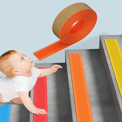 FORRTY Anti Slip Stair Treads,Stair Nosing Self Stick Non Slip Stair Edging,vinyl stair nosing,Waterproof Outdoor/Indoor Non-Skid Tape for Stairs - Adhesive Rubber Grip Strips for Steps & Ramps(Orange von FORRTY