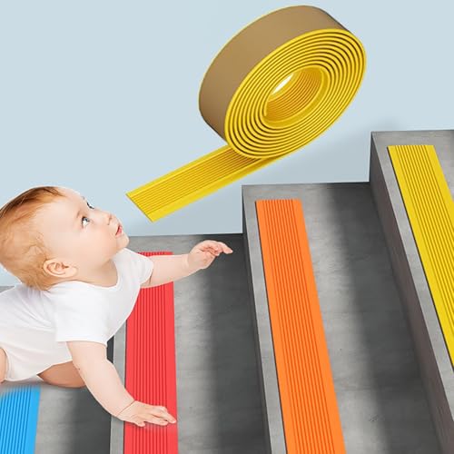 FORRTY Anti Slip Stair Treads,Stair Nosing Self Stick Non Slip Stair Edging,vinyl stair nosing,Waterproof Outdoor/Indoor Non-Skid Tape for Stairs - Adhesive Rubber Grip Strips for Steps & Ramps(Gelb,3 von FORRTY