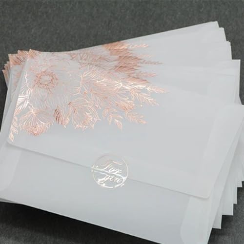 Umschläge für Geschenkkarten, 5 Stück, 12,5 x 17,5 cm, Roségold, bronziert, transparente Umschläge, Papierumschläge für Hochzeitseinladungen, Geschäftseinladungen, Roségold von FOSANGNANTU