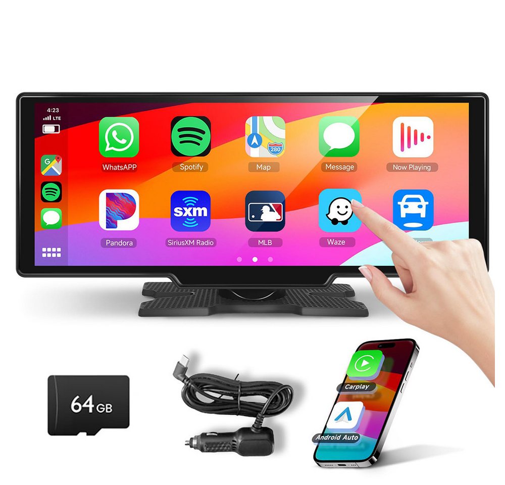 FOUORTUNATE-BEE 10,26 Zoll HD Auto-Display kompatibel mit CarPlay und Android Auto Navigationsgerät (Bluetooth, Sprachsteuerung und Bluetooth, Punkt-zu-Punkt-Navigation) von FOUORTUNATE-BEE