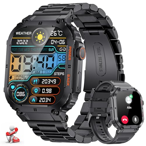 FOXBOX Smartwatch Herren mit Telefonfunktion, 1.96" Militär Smart Watch mit 24/7 Herzfrequenz, Blutdruck, Schlafüberwachung für Android iOS, 100+ Sportmodi Fitnessuhr, IP68 Wasserdicht, 400mah FOXBOX Smartwatch Herren mit Telefonfunktion, 1.96" Militär Smart Watch mit 24/7 Herzfrequenz, Blutdruck, Schlafüberwachung für Android iOS, 100+ Sportmodi Fitnessuhr, IP68 Wasserdicht, 400mah von FOXBOX