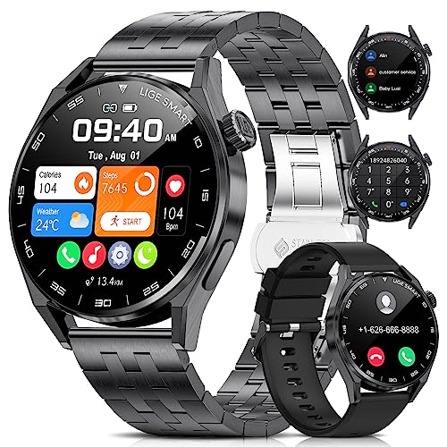 FOXBOX Smartwatch Herren mit Telefonfunktion für Android iOS 1,39'' 360*360 HD Outdoor Sportuhr Fitness Tracker mit 100+ Sportmodi, Pulsuhr/Schlafmonitor, IP68 Wasserdicht Schrittzähler, 2 Armbänder von FOXBOX
