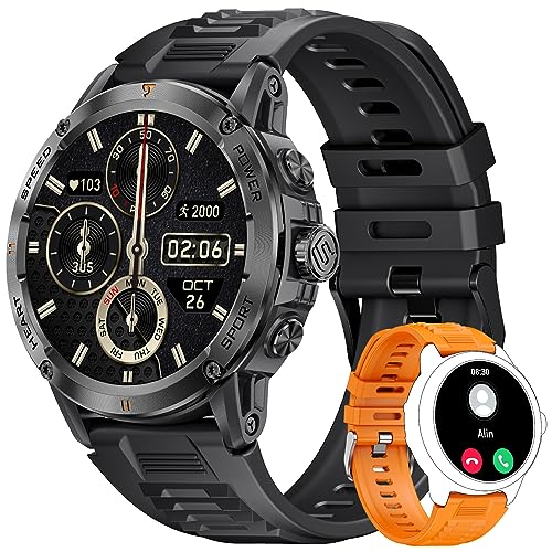 FOXBOX Smartwatch für Herren, 1,54 Zoll AMOLED Militär Smartwatch für Android iOS, IP68 Wasserdicht Fitness Tracker Herzfrequenz Schlafmonitor Kalorien Schrittzähler Blutdruckuhr 400mAh von FOXBOX