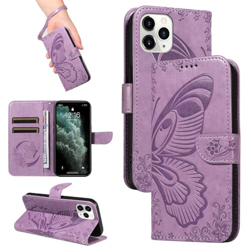 FQYTECLLF Case for Apple iPhone 11 Pro,Geprägte Schwalbenschwanz Schmetterling Design PU Leder Flip Geldbörse Stand Card Slots Fall für Apple iPhone 11 Pro (5.8")(2019) von FQYTECLLF