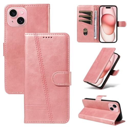 FQYTECLLF Case for Apple iPhone 15,T-förmige Druckleitung Design PU Leder Flip Geldbörse Stand Card Slots Fall für Apple iPhone 15 (6.1")(2023) von FQYTECLLF