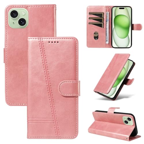 FQYTECLLF Case for Apple iPhone 15 Plus,T-förmige Druckleitung Design PU Leder Flip Geldbörse Stand Card Slots Fall für Apple iPhone 15 Plus (6.7")(2023) von FQYTECLLF