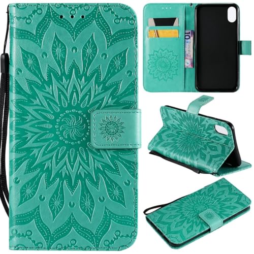 FQYTECLLF Case for Apple iPhone XS Max,Geprägte Sonnenblume Design PU Leder Flip Geldbörse Stand Card Slots Case for Apple iPhone XS Max (6.5")(2018) von FQYTECLLF