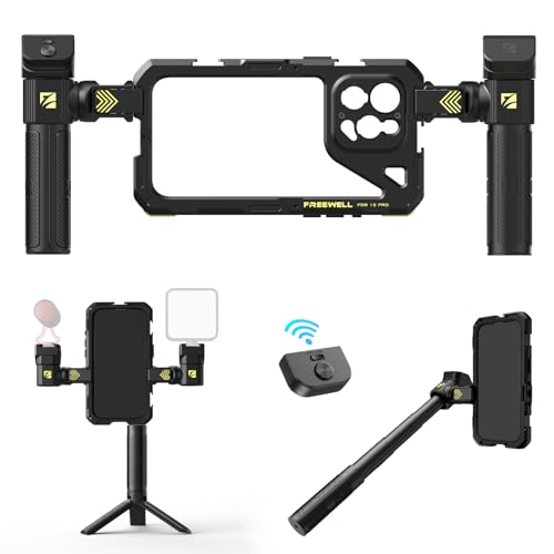 Freewell Multifunktionales Smartphone Tool-Free Genius Rig Cage - Schnelle Installation, Stativ und Einbeinstativ Griffe, Bluetooth Fernbedienung für iPhone 15 Pro von FREEWELL