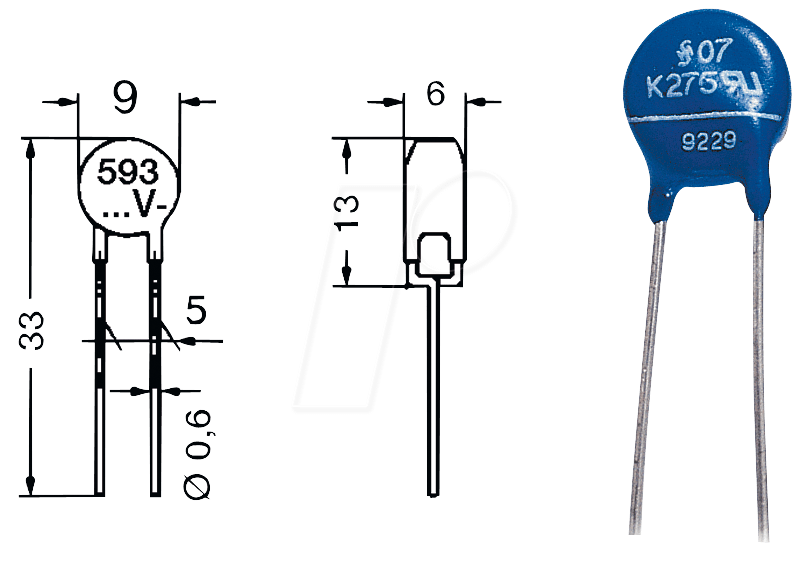 VDR-0,25 60 - Varistor, RM 5mm, 0,25W, 60VAC von FREI