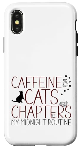 Coffein Cats & Chapters My Midnight Routine Night Cat Owl Hülle für iPhone X/XS von FRESAN Cozy Bookworm Cat Owner Coffee Book Lovers