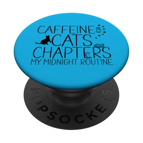 Coffein Cats & Chapters My Midnight Routine Night Cat Owl PopSockets Klebender PopGrip von FRESAN Cozy Bookworm Cat Owner Coffee Book Lovers