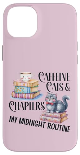 Hülle für iPhone 14 Plus Coffein Cats & Chapters My Midnight Routine Night Cat Owl von FRESAN Cozy Bookworm Cat Owner Coffee Book Lovers