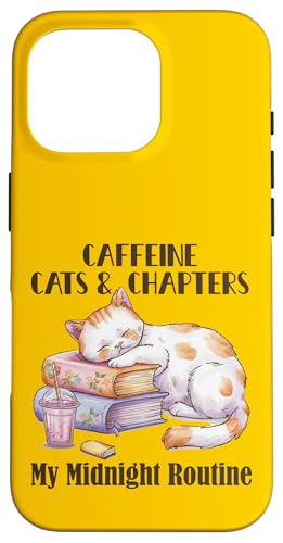 Hülle für iPhone 16 Pro Coffein Cats & Chapters My Midnight Routine Night Cat Owl von FRESAN Cozy Bookworm Cat Owner Coffee Book Lovers