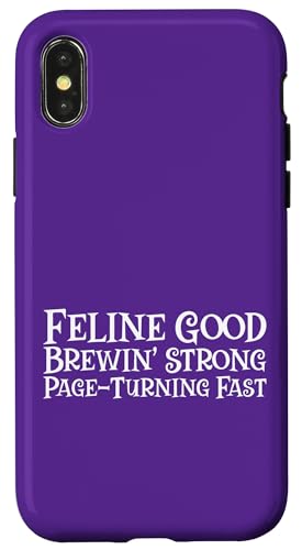 Hülle für iPhone X/XS Feline Good Brewin' Strong Page-Turning Fast Coffein Addict von FRESAN Cozy Bookworm Cat Owner Coffee Book Lovers