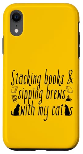 Hülle für iPhone XR Stapeln von Büchern und Trinkbrauen mit My Cat Feline Coffein von FRESAN Cozy Bookworm Cat Owner Coffee Book Lovers